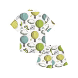 Hot Air Balloon Bird Cloud Pattern Kids' Boys' Girls' V-Neck Short Pajama Set