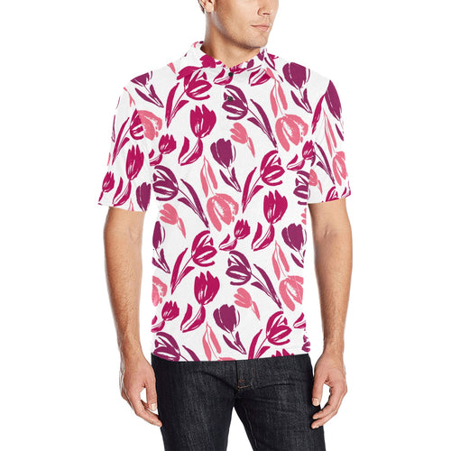 pink sketch tulip pattern Men's All Over Print Polo Shirt