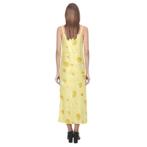 Cheese texture V-Neck Open Fork Long Dress