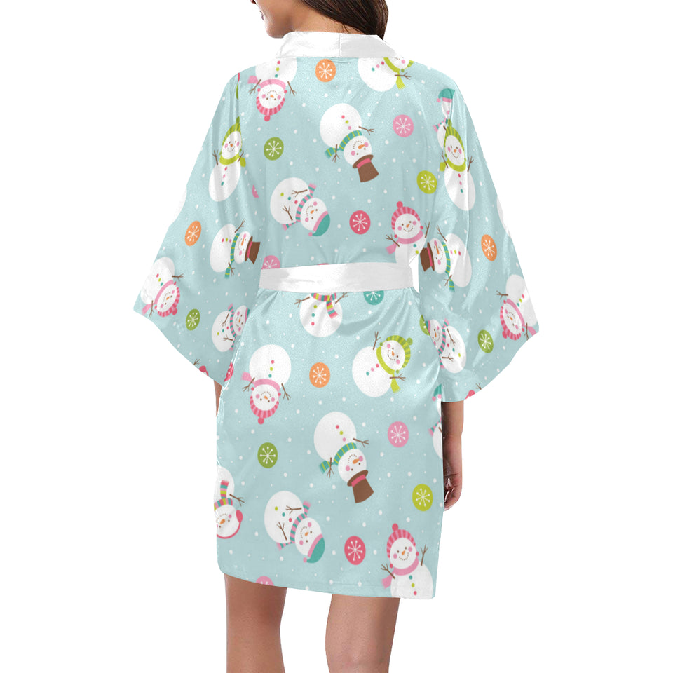 Cute snowman snowflake pattern Women's Short Kimono Robe
