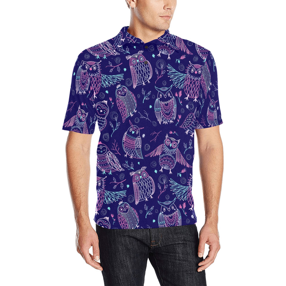 Cute owls pattern boho style ornament Men's All Over Print Polo Shirt