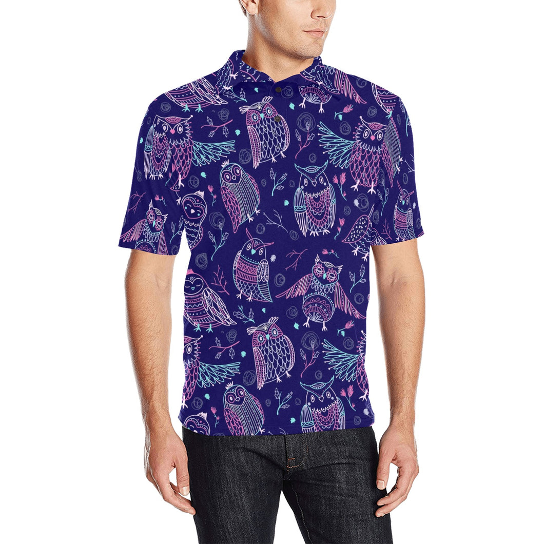 Cute owls pattern boho style ornament Men's All Over Print Polo Shirt