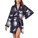 Chihuahua space helmet. astronaut pattern Women's Long Sleeve Belted Night Robe