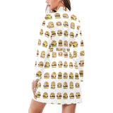 Hamburger Pattern Print Design 02 Women's Long Sleeve Belted Night Robe