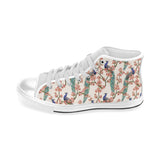 Peacock tropical flower pattern Men's High Top Canvas Shoes White
