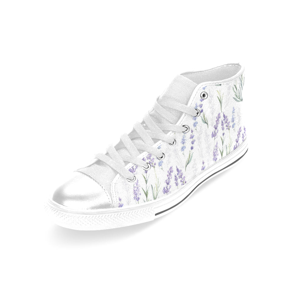 Hand painting Watercolor Lavender Women's High Top Canvas Shoes White