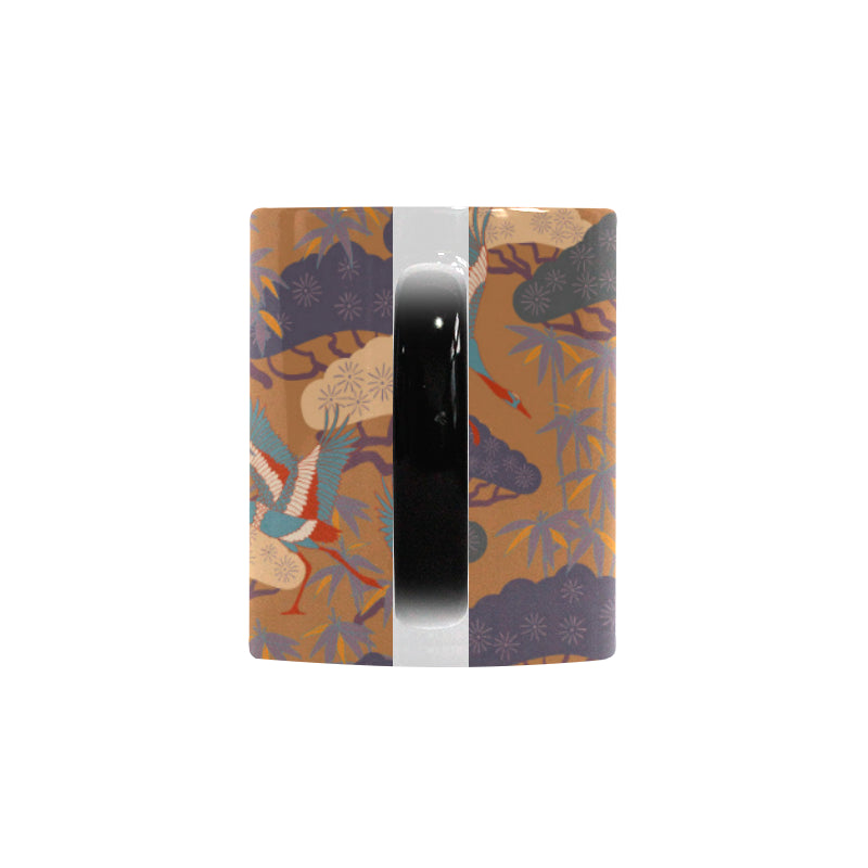 Bonsai bamboo stork japanese pattern brown theme Morphing Mug Heat Changing Mug