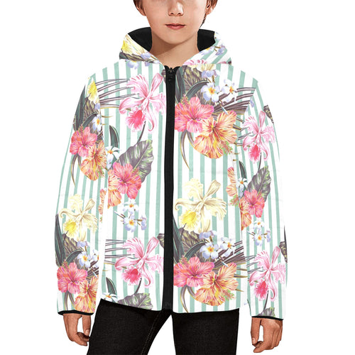 Colorful orchid flower pattern Kids' Boys' Girls' Padded Hooded Jacket