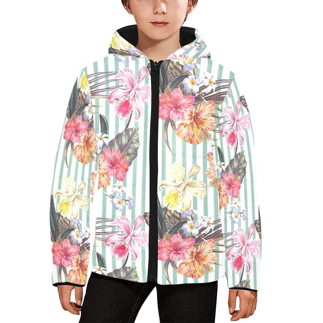 Colorful orchid flower pattern Kids' Boys' Girls' Padded Hooded Jacket
