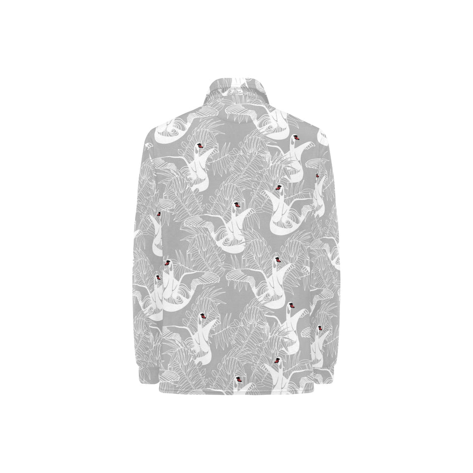 white swan gray background Women's Long Sleeve Polo Shirt