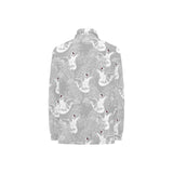 white swan gray background Women's Long Sleeve Polo Shirt