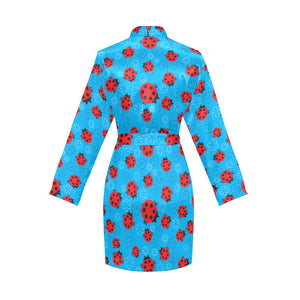 Ladybug Pattern Print Design 02 Women's Long Sleeve Belted Night Robe