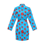 Ladybug Pattern Print Design 02 Women's Long Sleeve Belted Night Robe