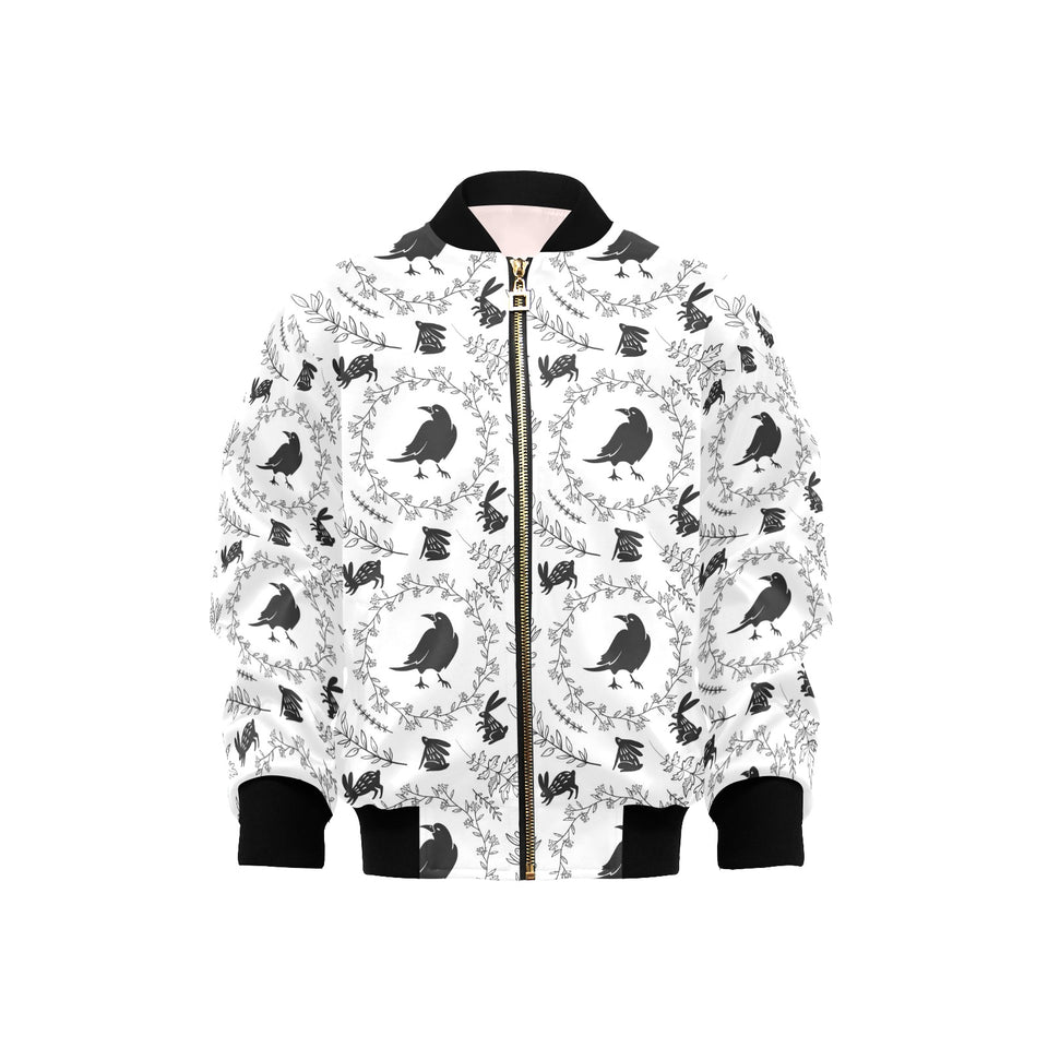 Crows floral wreath rabbit pattern Kids' Boys' Girls' Bomber Jacket