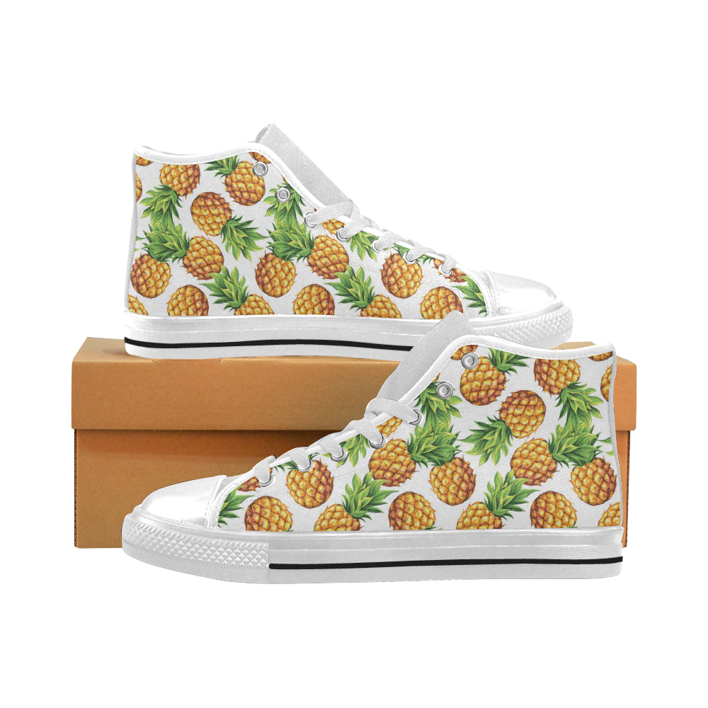 Pineapples design pattern Men's High Top Canvas Canvas Shoes White