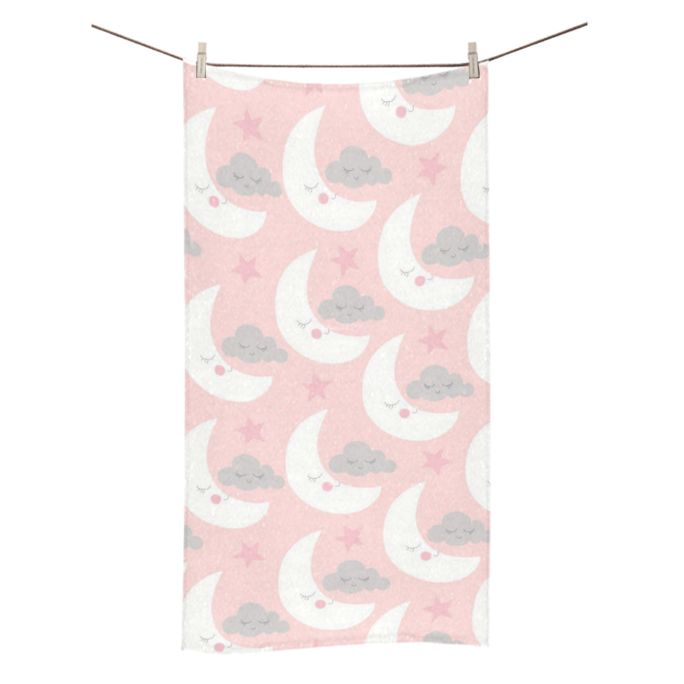 Cute moon cloud star pattern pink dot background Bath Towel