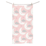 Cute moon cloud star pattern pink dot background Bath Towel