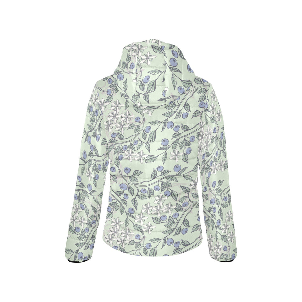 hand drawn blueberry pattern Women's Padded Hooded Jacket