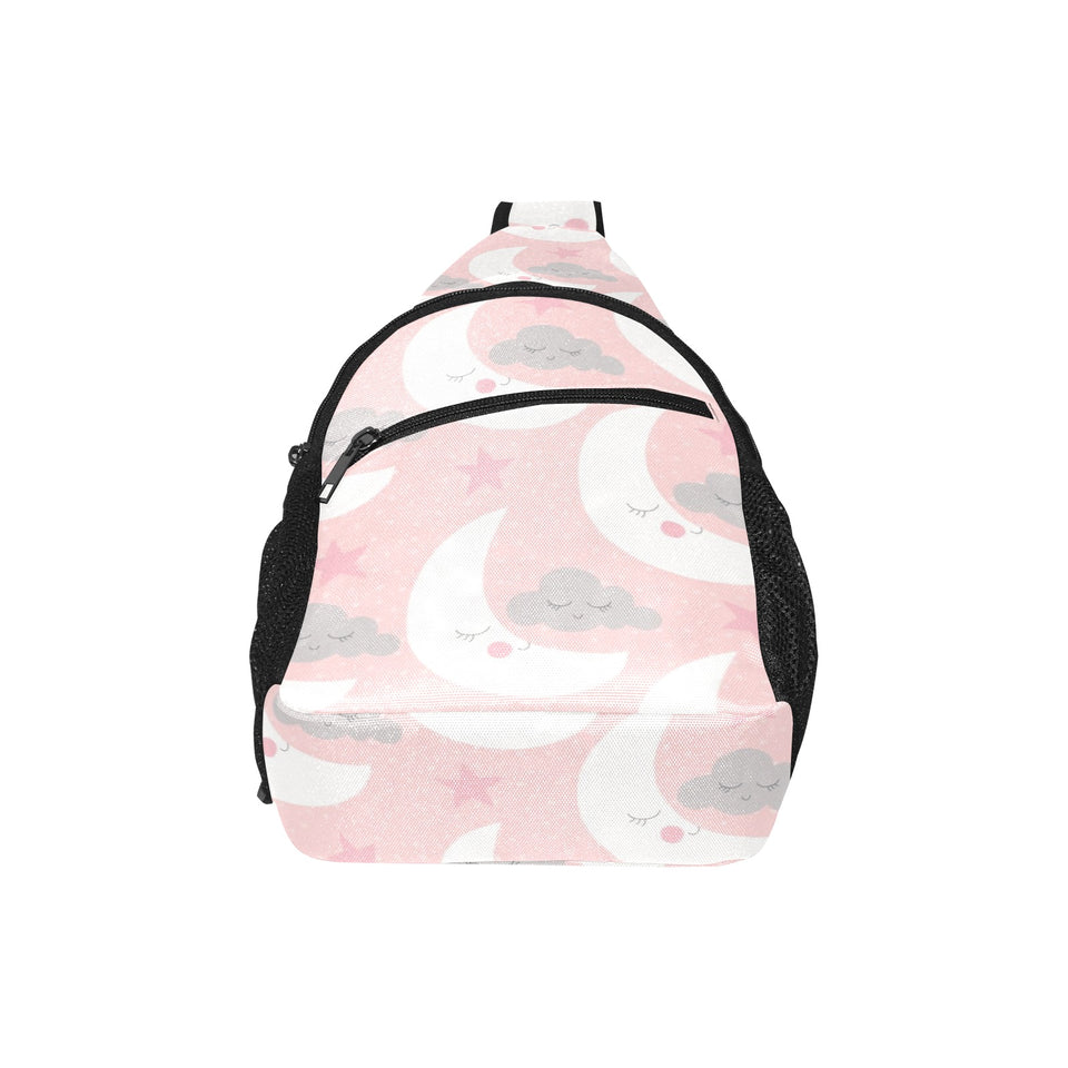 Cute moon cloud star pattern pink dot background All Over Print Chest Bag