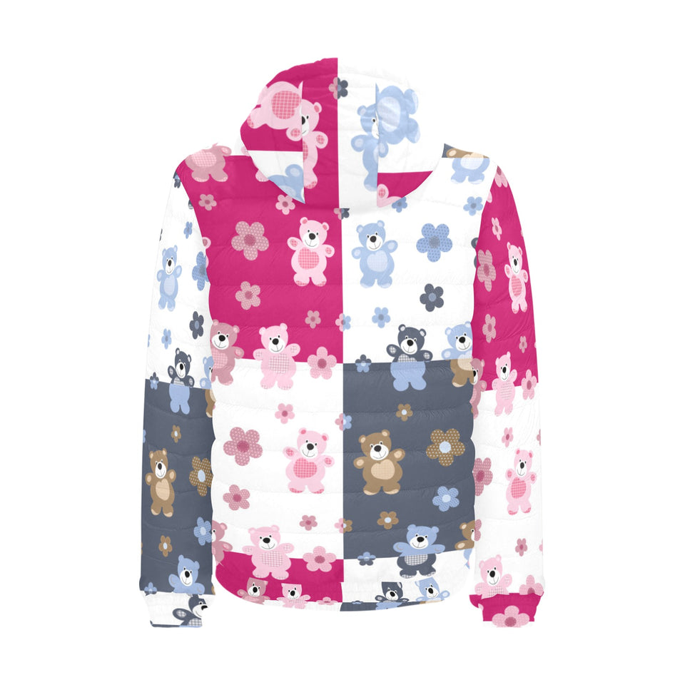 Teddy Bear Pattern Print Design 03 Men's Padded Hooded Jacket