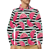 Watercolor paint textured watermelon pieces Men's Long Sleeve Polo Shirt