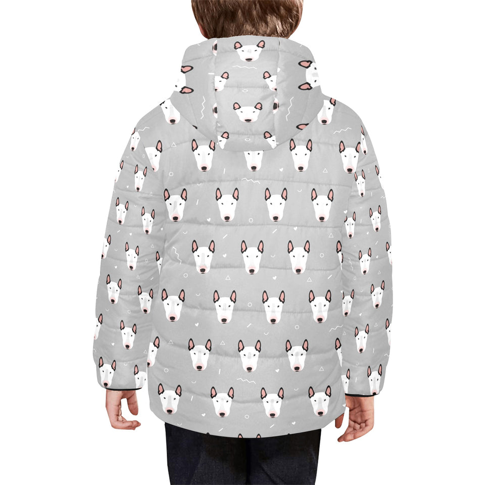 Bull Terrier Pattern Print Design 05 Kids' Boys' Girls' Padded Hooded Jacket