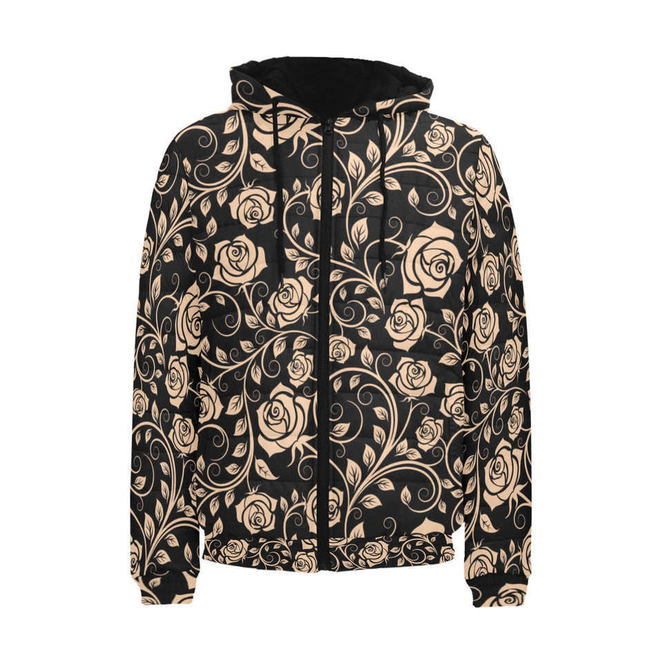 Rose Pattern Print Design 04 Men's Padded Hooded Jacket