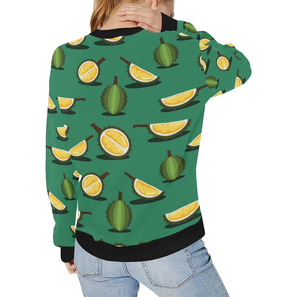 Durian pattern green background Women's Crew Neck Sweatshirt