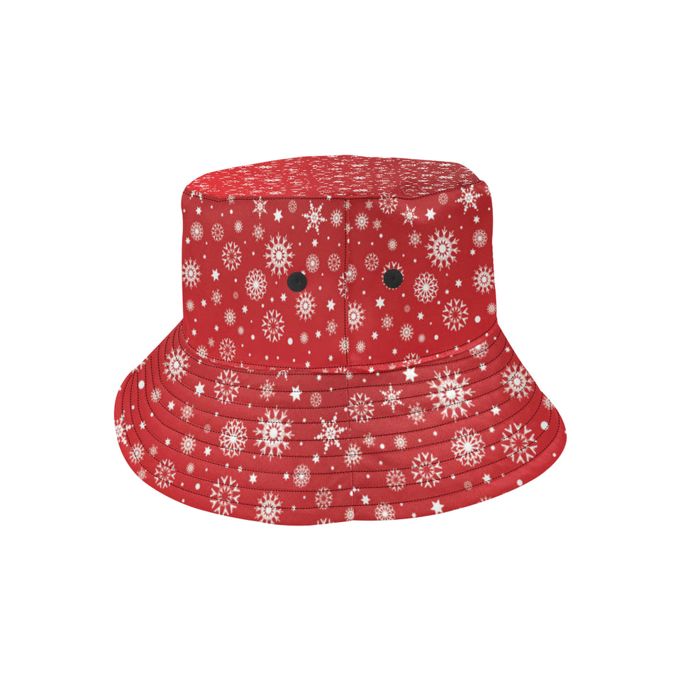 Snowflake pattern red background Unisex Bucket Hat