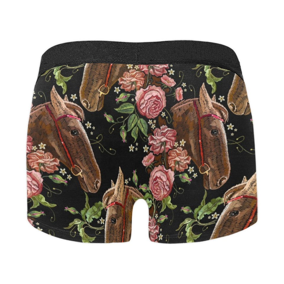 Horse head wild roses pattern Men's All Over Print Boxer Briefs Men's Underwear
