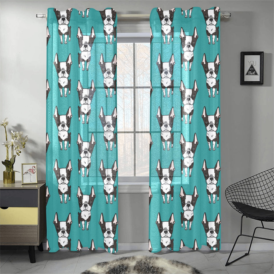 Hand drawn boston terrier dog pattern Gauze Curtain