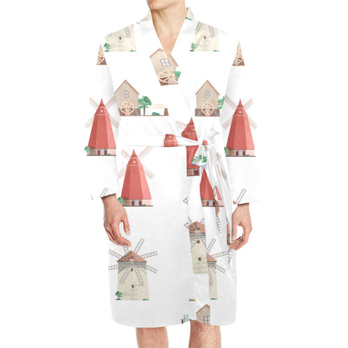 windmill design pattern Men's Long Sleeve Belted Night Robe