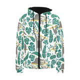 Cute sloths tropical palm leaves white background Men's Padded Hooded Jacket