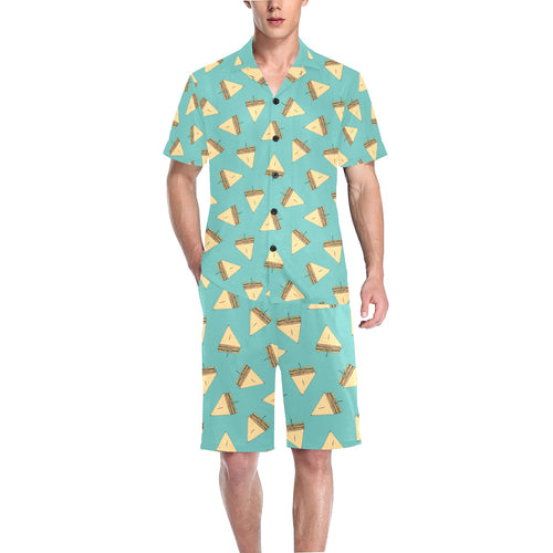 Sandwich Pattern Print Design 03 Men's V-Neck Short Pajama Set