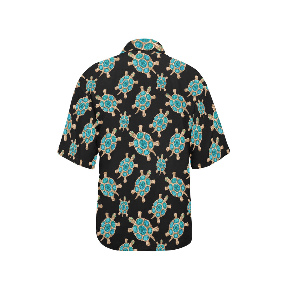 Sea turtle blue stone pattern Women's All Over Print Hawaiian Shirt