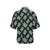 Sea turtle blue stone pattern Women's All Over Print Hawaiian Shirt