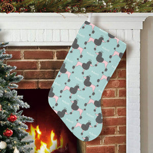 poodle dog green background Christmas Stocking