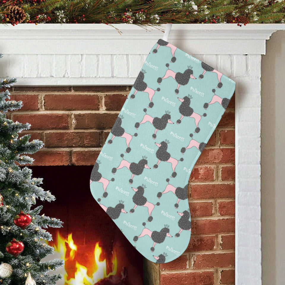 poodle dog green background Christmas Stocking