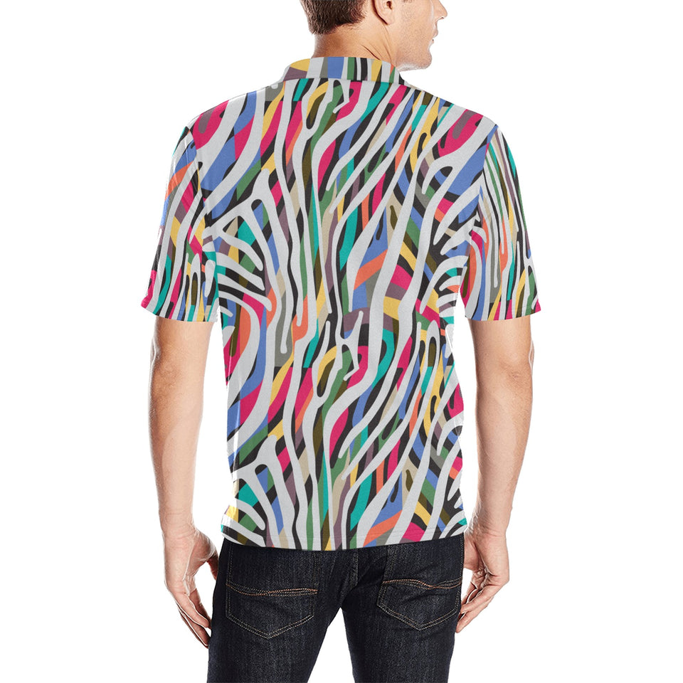 Colorful zebra skin pattern Men's All Over Print Polo Shirt