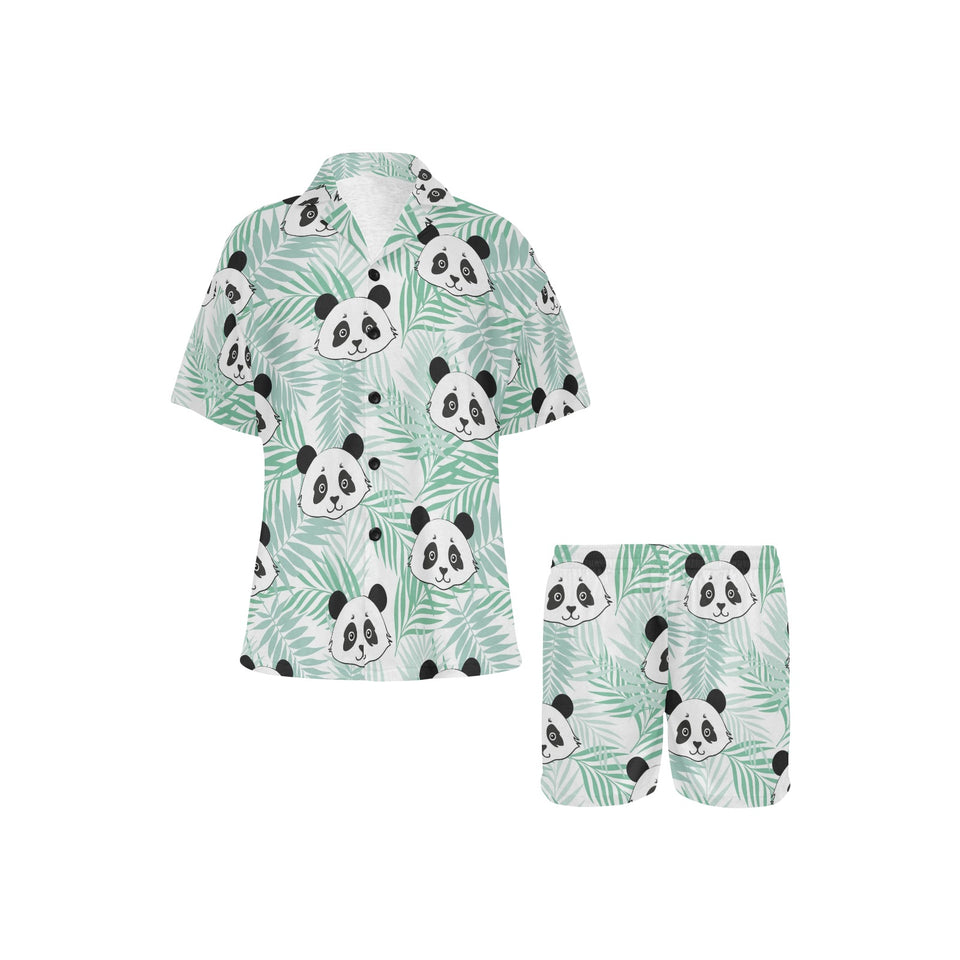 Panda pattern tropical leaves background Women's V-Neck Short Pajama Set