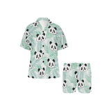 Panda pattern tropical leaves background Women's V-Neck Short Pajama Set
