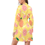 Grapefruit yellow background Women's Long Sleeve Belted Night Robe