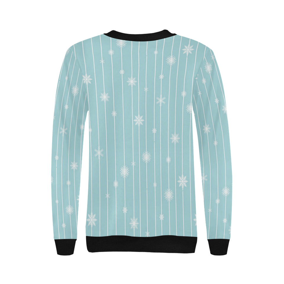 Snowflake pattern blue stripe background Women's Crew Neck Sweatshirt