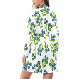 blueberry white background Women's Long Sleeve Belted Night Robe