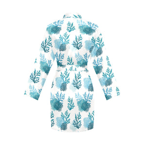 Coral Reef Pattern Print Design 04 Women's Long Sleeve Belted Night Robe