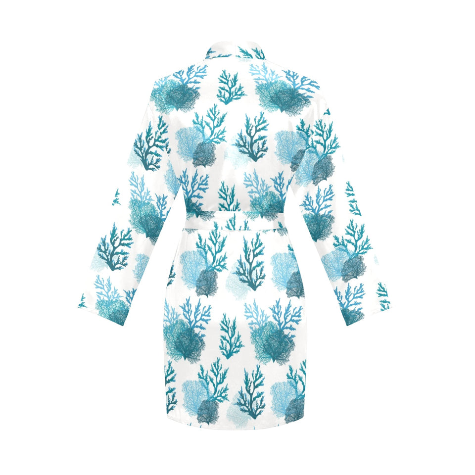 Coral Reef Pattern Print Design 04 Women's Long Sleeve Belted Night Robe