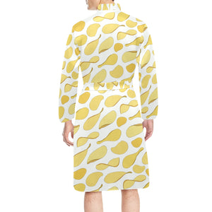Potato Chips Pattern Print Design 02 Men's Long Sleeve Belted Night Robe