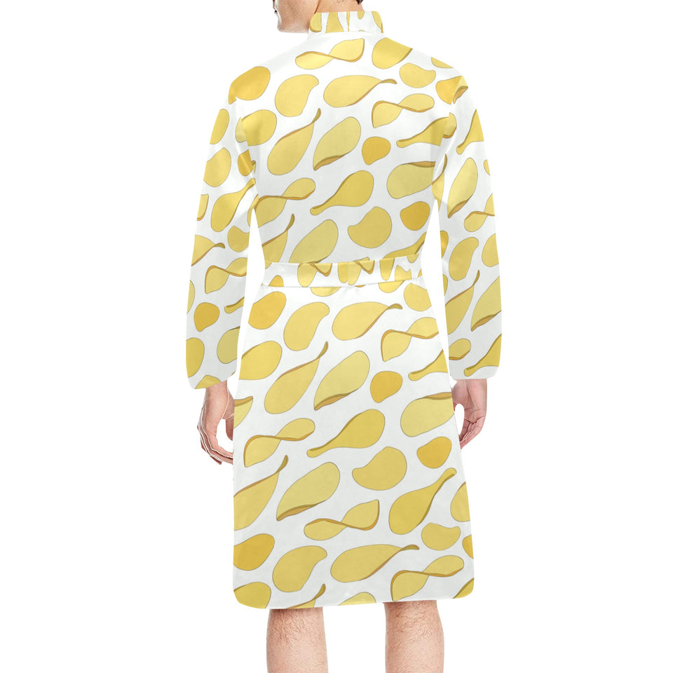 Potato Chips Pattern Print Design 02 Men's Long Sleeve Belted Night Robe