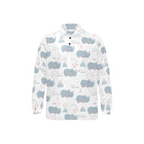 cute rhino heart pattern Men's Long Sleeve Polo Shirt