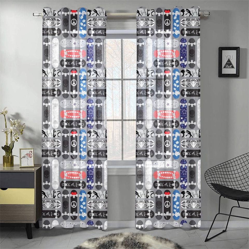 Skate Board Pattern Print Design 04 Gauze Curtain